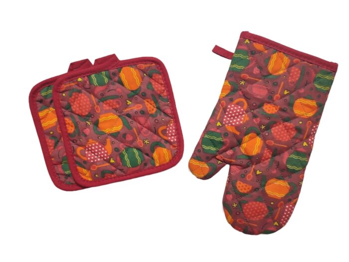 Printed 3-Piece Oven Mitt & Pot Holder Set – Extra Thick Cotton, Heat Resistant to 500°F